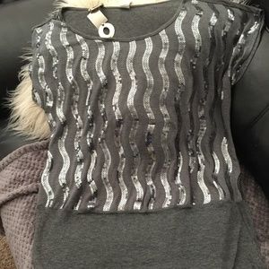 Libian Char Grey Sequin design Shirt w/Metal Strap